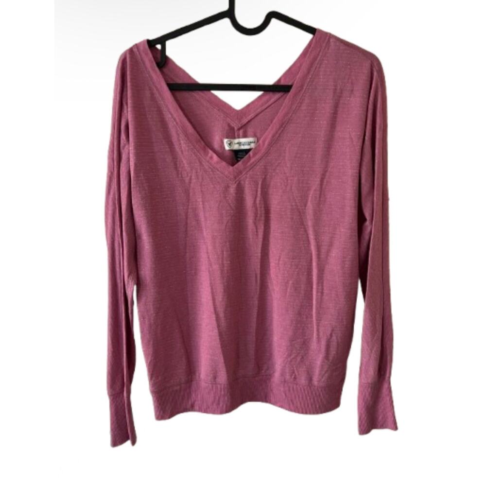 American Eagle Outfitters Light Thin Shirt Pink XS V-Neck silver trim Striped